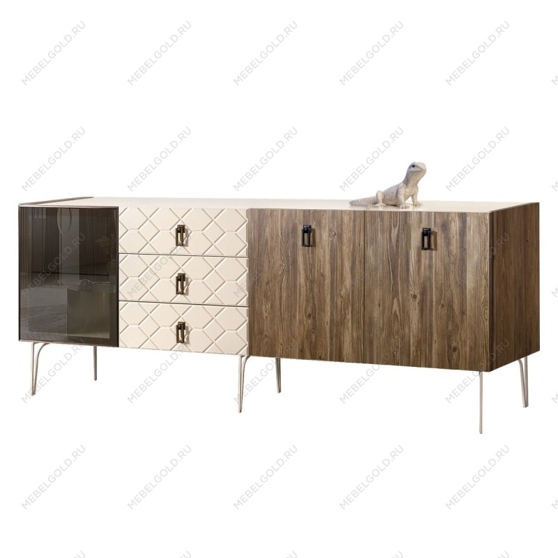 Комод 2.1м Bogemia Woodline Wood Fa (Слоновая кость) (Lakobel/Черный) БМКМ-5[4]