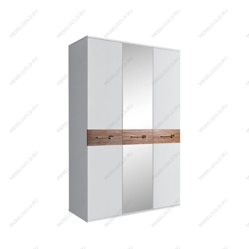 Шкаф 3-х дверный с зеркалом Bogemia Wood Wo (Белый/Золото) БМШ1/3(Wo)