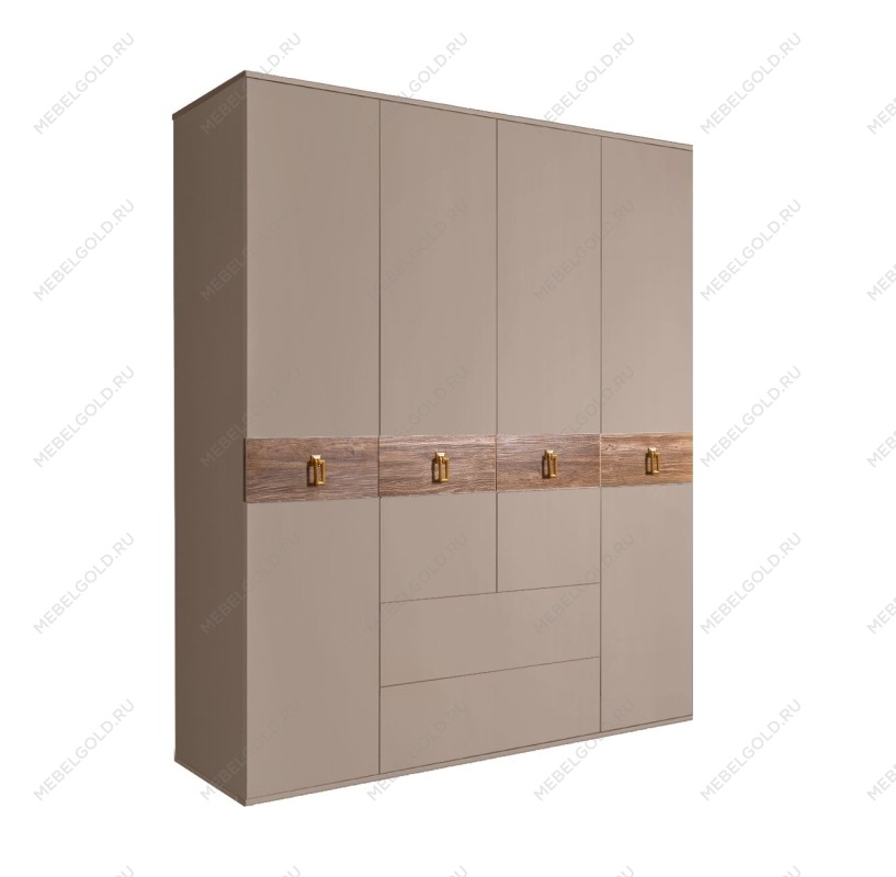 Шкаф 4-х дверный с ящиками, Bogemia Wood Fa (Мокка/Золото) БМШ2/41(Wo)