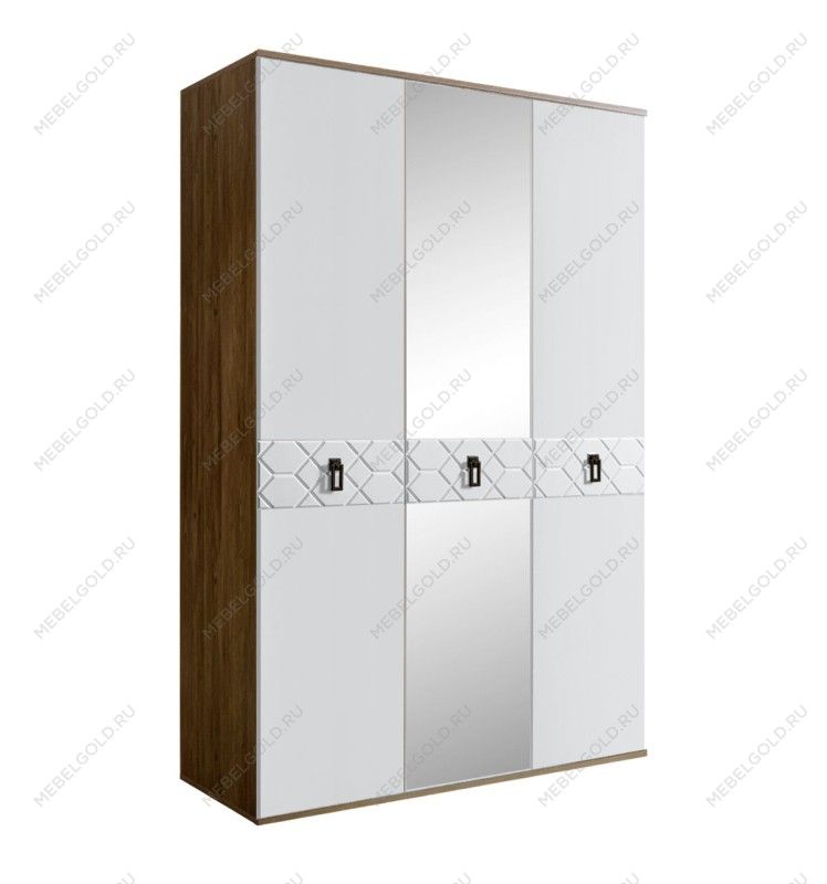 Шкаф 3-х дверный с зеркалом Bogemia Woodline Fa (Белый/Черный) БМШ1/3