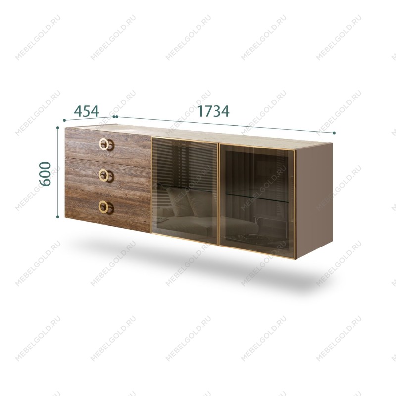 Комод 1.6м Bogemia Fly Wood Fi (Мокка) (Novabuk/Золото) БМКМ-4[5]