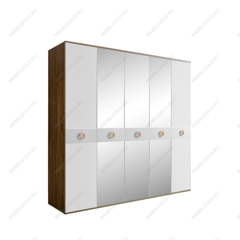 Шкаф 5-ти дв. с зеркалами Bogemia Woodline Fi (Белый/Золото) БМШ1/5(Fi)
