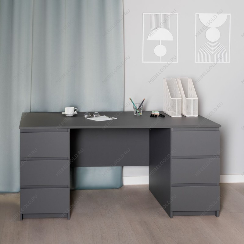 КАСТОР (KULLEN) стол письменный 6 ящиков 151х65 серый | изображение 4
