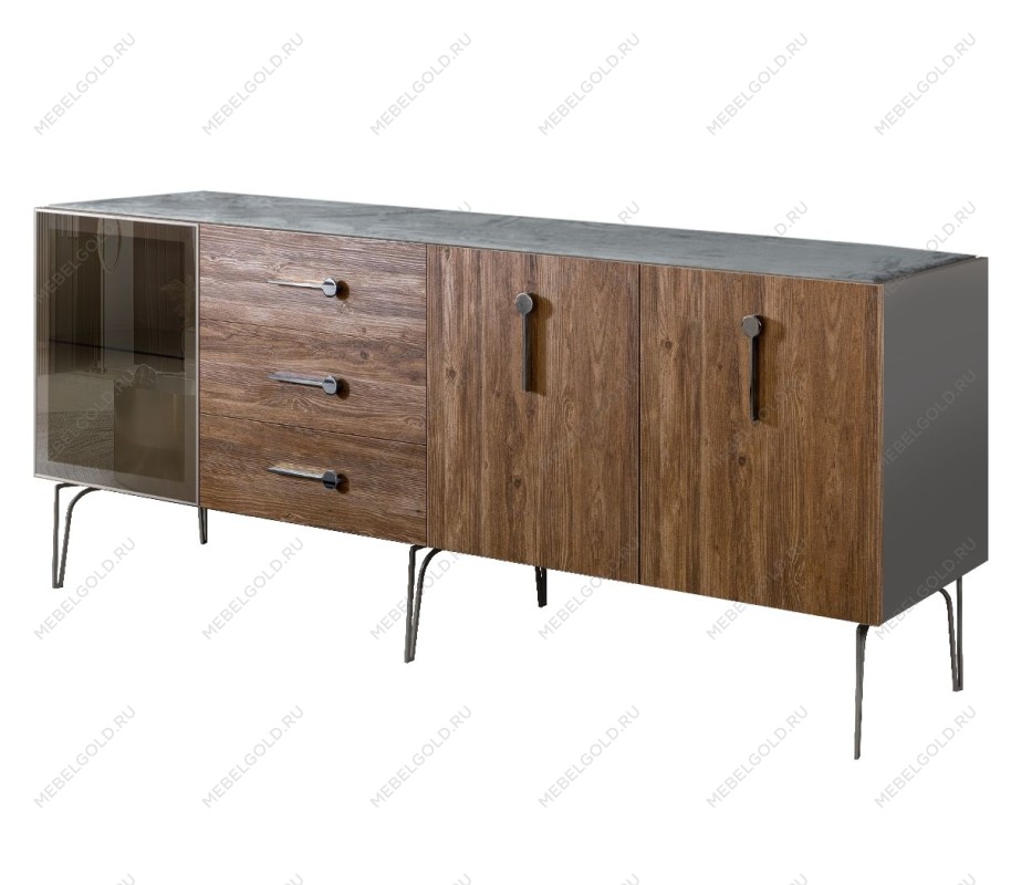 Комод 2.1м Bogemia Wood Wo (Серый) (Novabuk/Хром) БМКМ-5(Wo)[4]