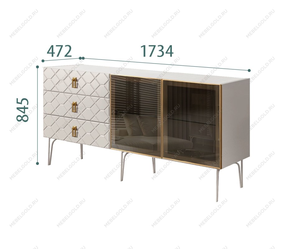 Комод 1.6м Bogemia Farfalle (Шелк) (Novabuk/Золото) БМКМ-4(Fa)[5]
