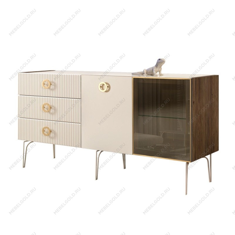 Комод 1.6м Bogemia Woodline Fi (Слоновая кость) (Lakobel/Золото) БМКМ-4[5][10]