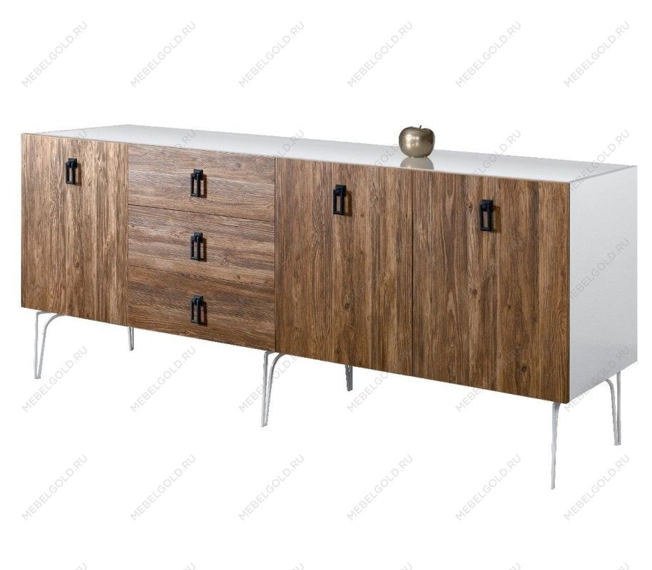 Комод 2.1м Bogemia Wood Fa (Белый) (Lakobel/Черный) БМКМ-5(Wo)