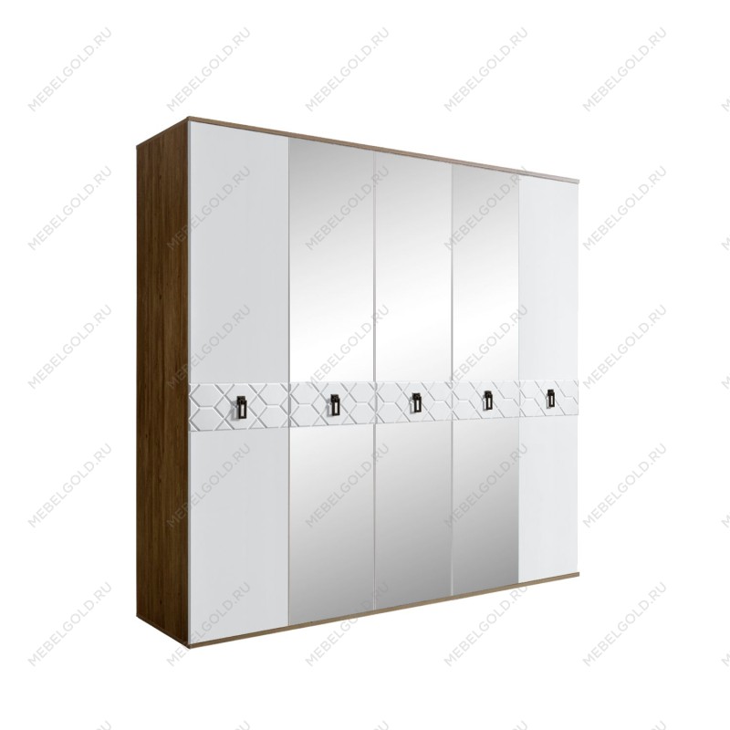 Шкаф 5-ти дв. с зеркалами Bogemia Woodline Fa (Белый/Черный) БМШ1/5(Fa)