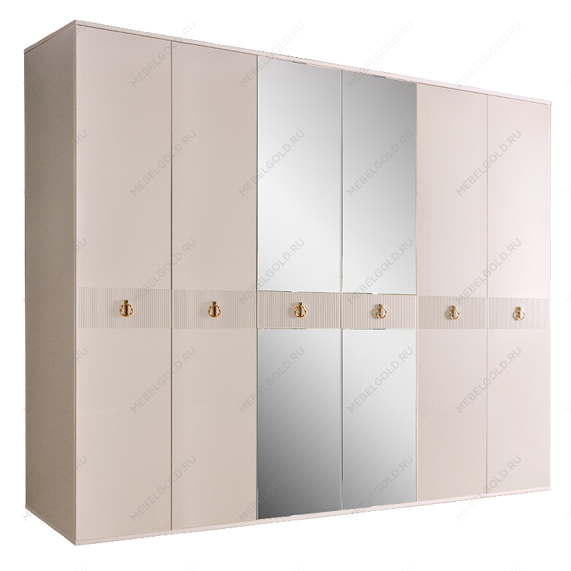 Шкаф 6-ти дверный с зеркалом Римини СОЛО (Бежевый/Золото) РМШ1/6(s)