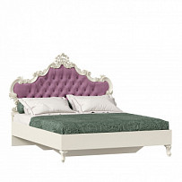 Кровать двуспальная 1600 с мягким изголовьем Маркиза (Алебастр/Сиреневый)