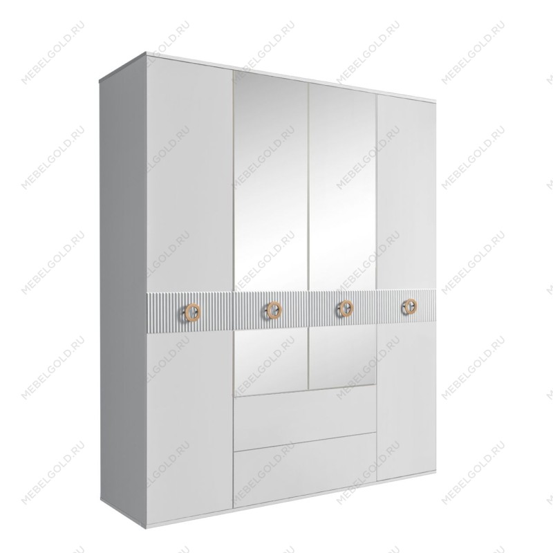 Шкаф 4-х дверный с зеркалами, с ящиками, Bogemia Fillini (Белый/Золото) БМШ1/41(Fi)
