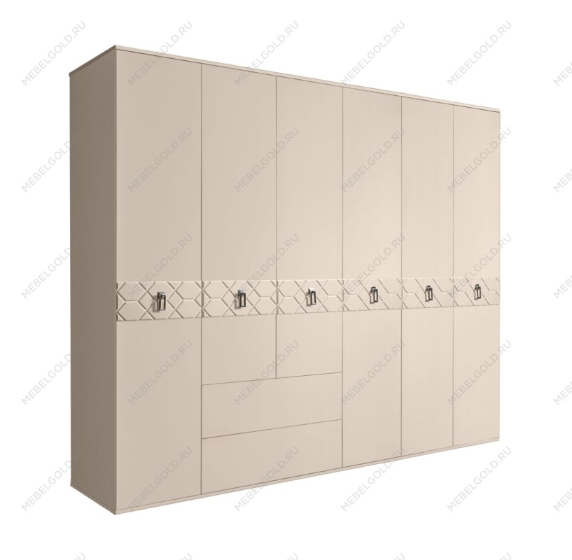 Шкаф 6-ти дверный с ящиками, Bogemia Farfalle (Ваниль/Хром) БМШ2/61(Fa)