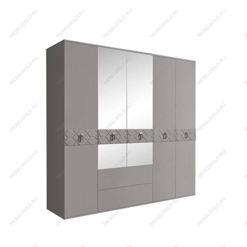 Шкаф 5-ти дверный с зеркалами, с ящиками, Bogemia Farfalle (Серый/Хром) БМШ1/51(Fa)