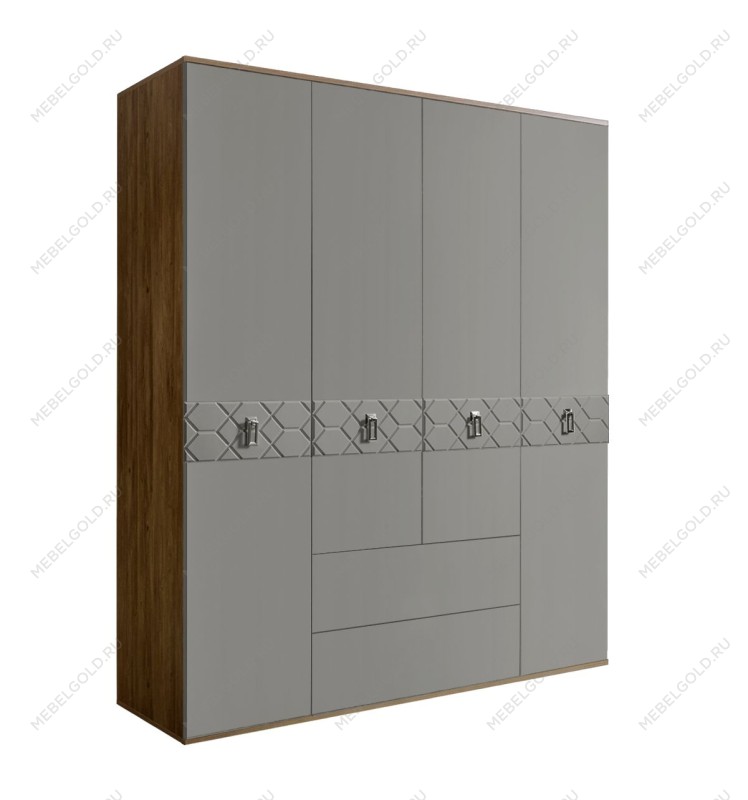 Шкаф 4-х дверный с ящиками Bogemia Woodline Fa (Серый/Хром) БМШ2/41
