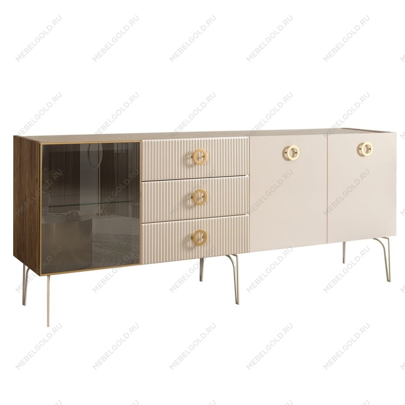 Комод 2.1м Bogemia Woodline Fi (Слоновая кость) (Novabuk/Золото) БМКМ-5[4]