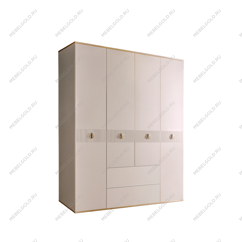 Шкаф 4-х дверный с ящиками Римини СОЛО (Слоновая кость/Золото) РМШ2/41(s)